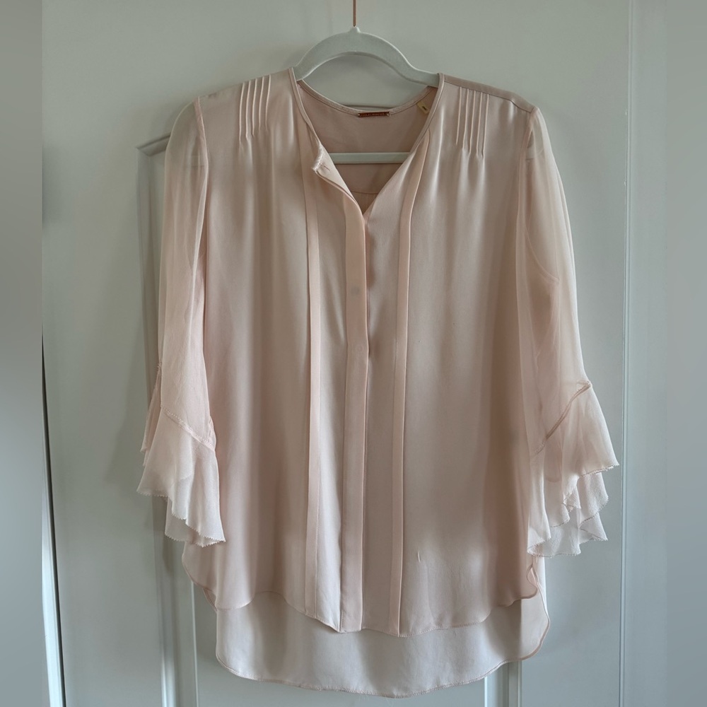 Silk Elie Tahari Light Pink Ruffle Blouse